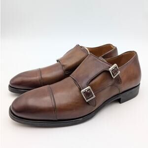 $485 Magnanni Montego Cap Toe Double Monk Strap Shoes Tabaco Brown Size US9 EU42